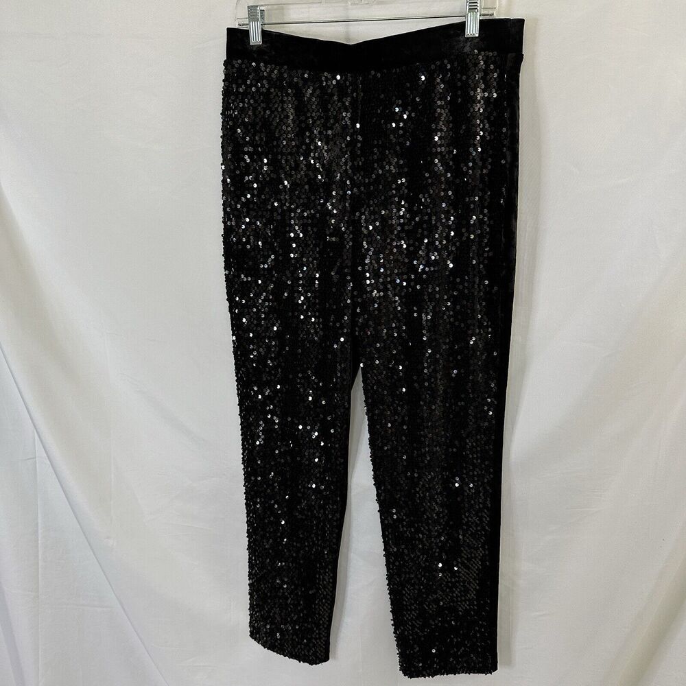 CHICO'S Black Sequins & Panne Tapered Ankle Pants Size 1 (8) Holiday Velvet